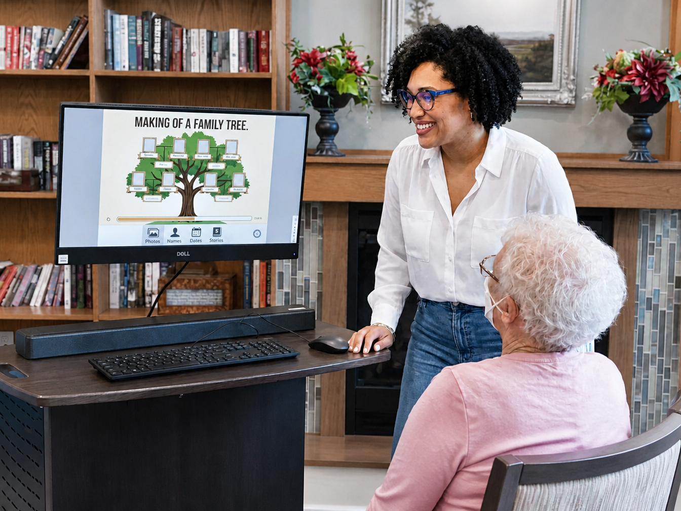 Tamika Jackson working alongside a participant at a screen